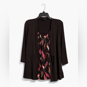 East 5th Women’s Medium Dark Brown Patterned Top Attached Shell Soft Flowy